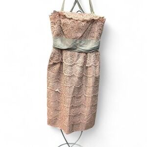 womens true vintage lace dress tan/green dainty dress 16'flat‎ ptp